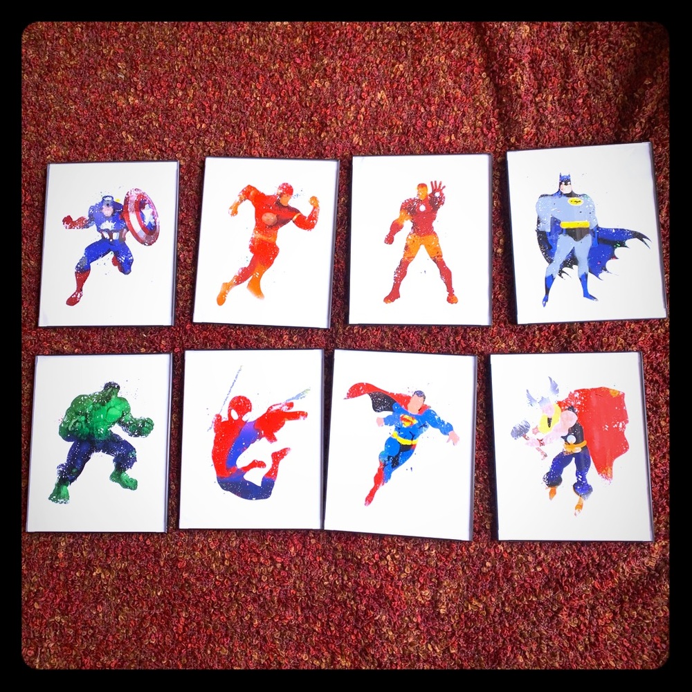 Superhero watercolor prints with frame